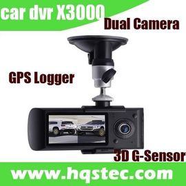 2 черный ящик автомобиля автомобиля DVR канала с двойными G-датчиком отслежывателя 3D GPS камеры и LCD HQS-X3000